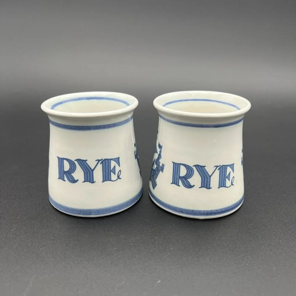 Vtg Iden Pottery RYE Mug SHIP Blue Cream Ceramic Sussex England Viking Sailing - Picture 3 of 12